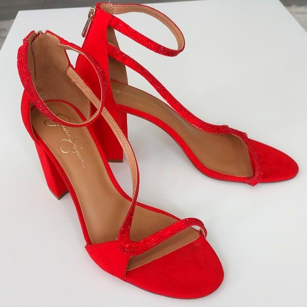 Jessica Simpson Women's Glittery Red Strappy Herls size 10